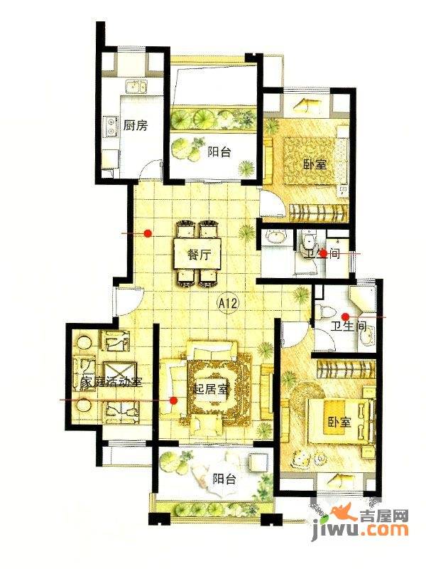 保利叶语3室2厅2卫121㎡户型图