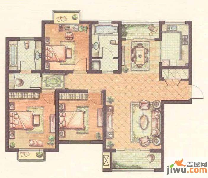 西上海名邸3室2厅2卫132.7㎡户型图