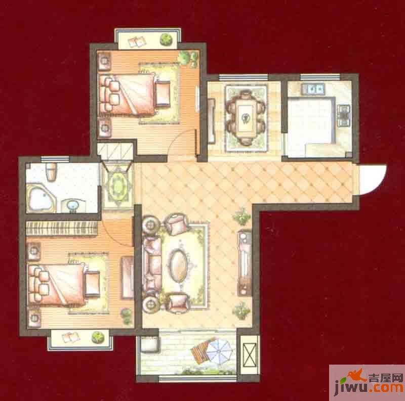 西上海名邸2室2厅1卫90㎡户型图
