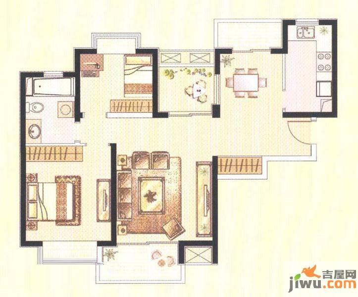 印象春城2室2厅1卫91.5㎡户型图