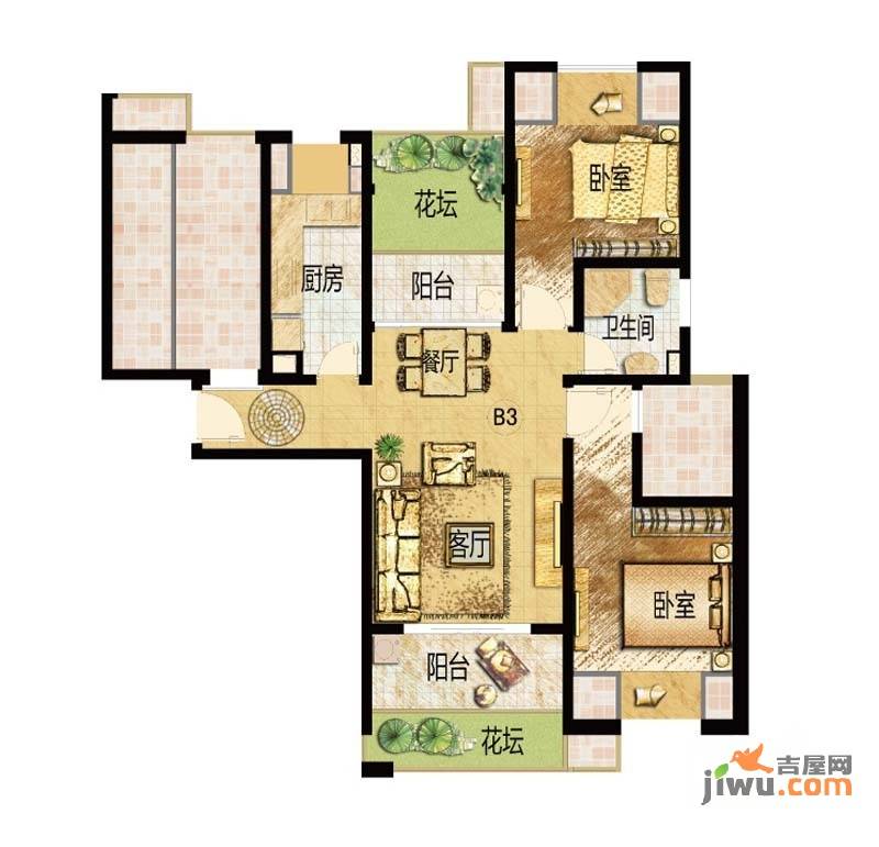 保利叶上海2室2厅1卫89㎡户型图