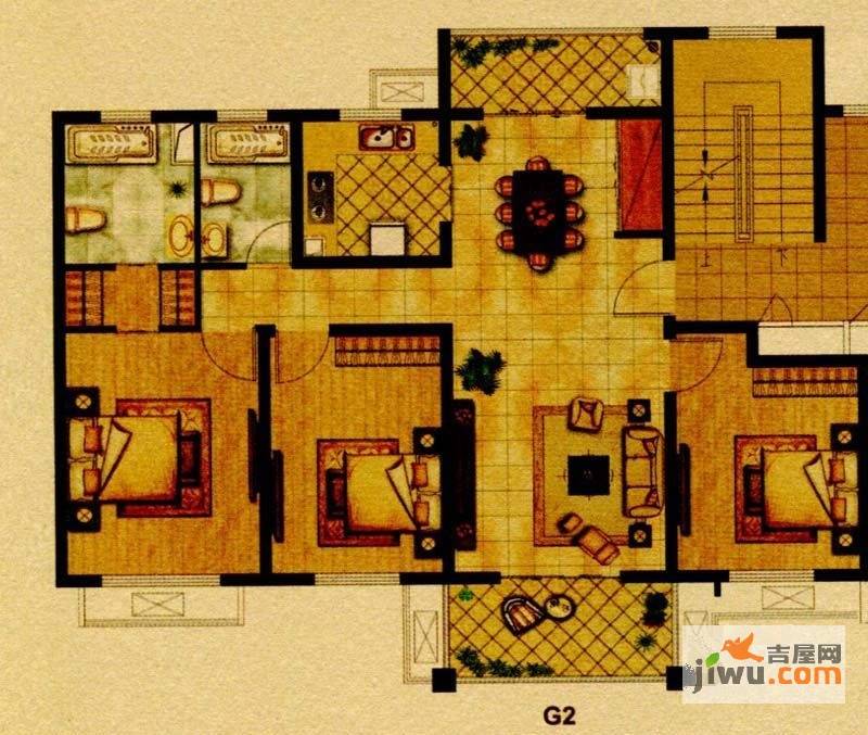 张江汤臣豪园四期3室2厅2卫130㎡户型图