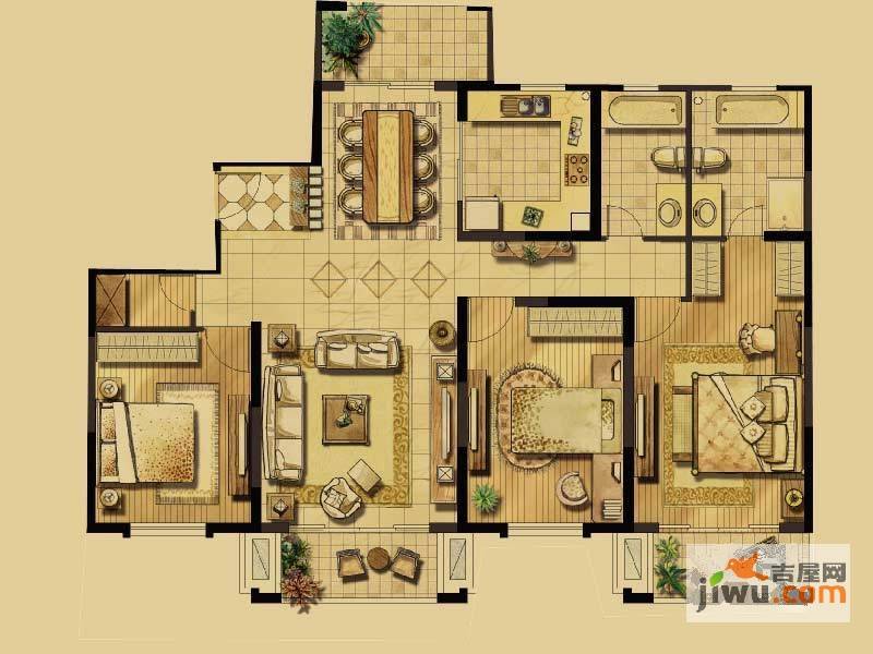 张江汤臣豪园四期3室2厅2卫145㎡户型图