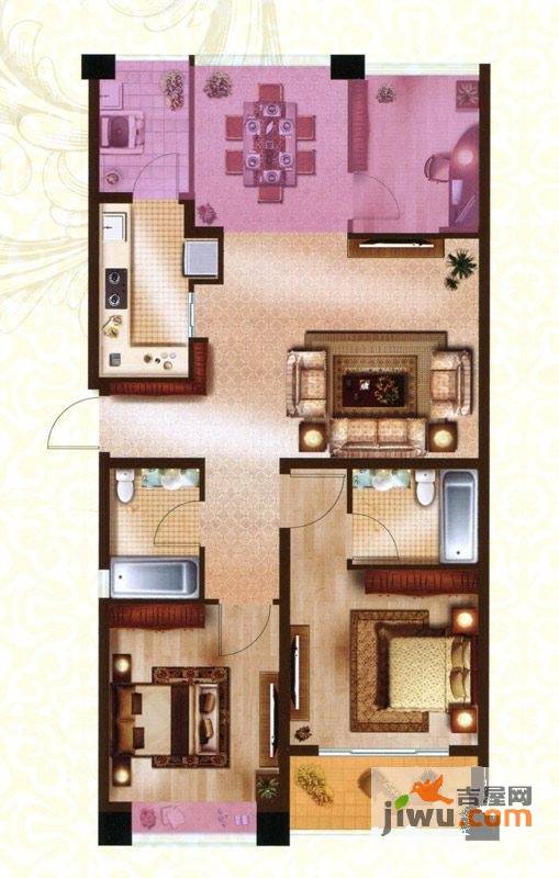 米兰诺贵都2室2厅2卫90㎡户型图