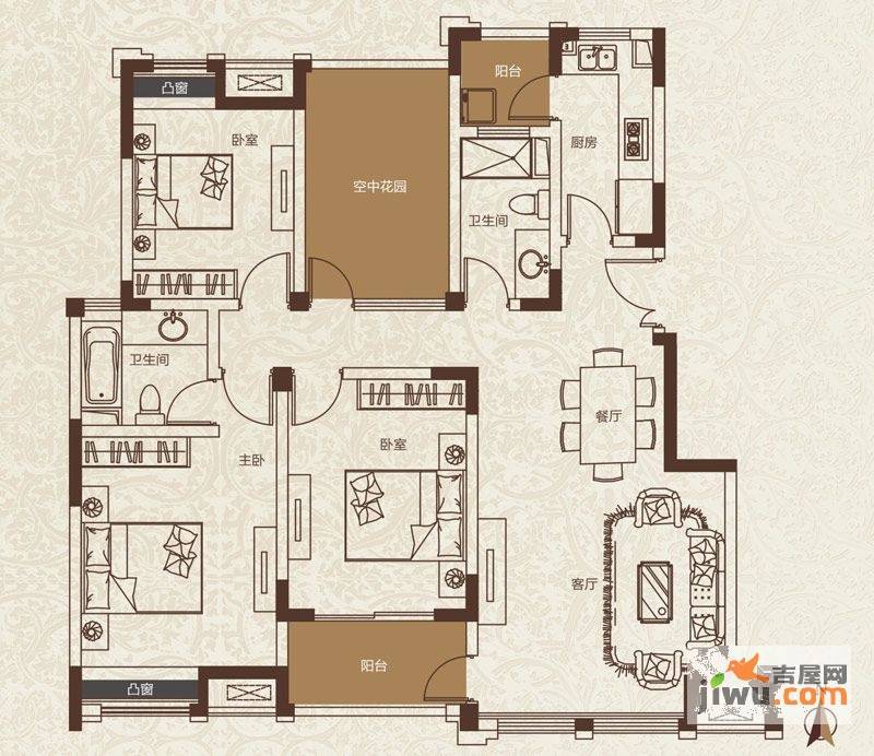 南洋壹号公馆3室2厅2卫123㎡户型图