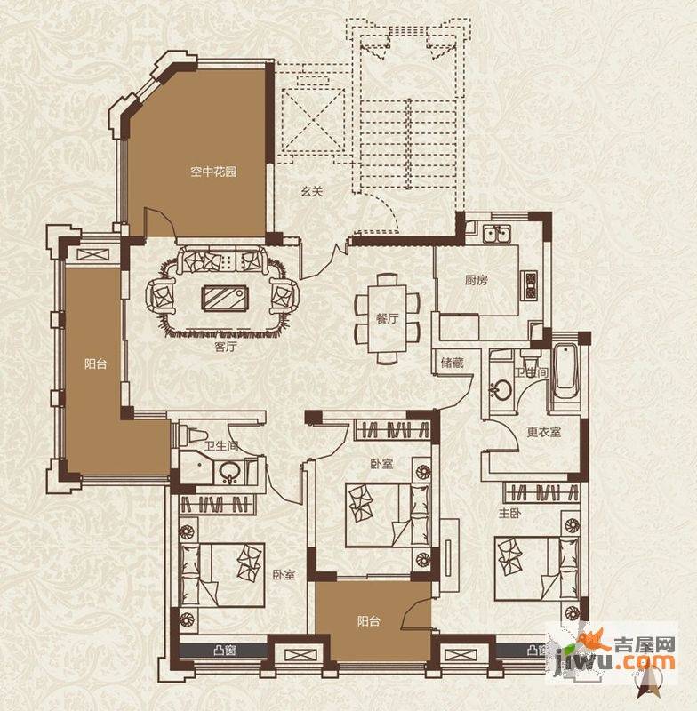 南洋壹号公馆3室2厅2卫132㎡户型图