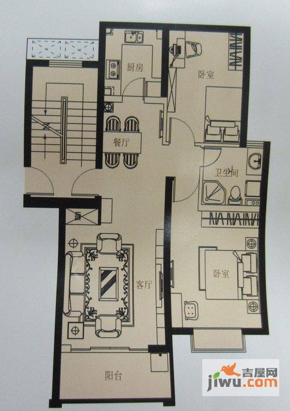 现代华庭2室2厅1卫89.8㎡户型图