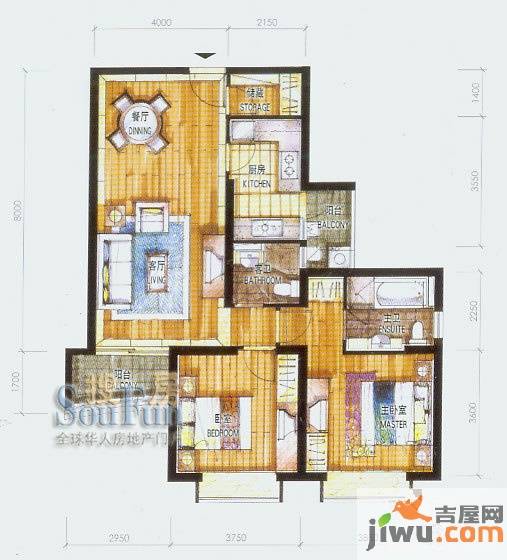 泰欣嘉园2室2厅2卫104㎡户型图