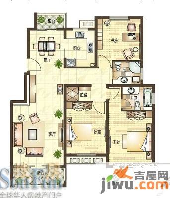 赞成红树林3室2厅1卫119㎡户型图