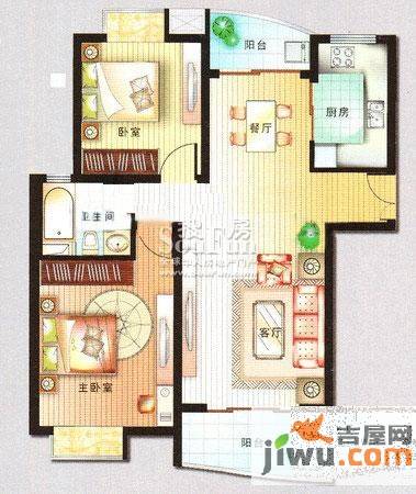 三花现代城三期金2室2厅1卫102㎡户型图