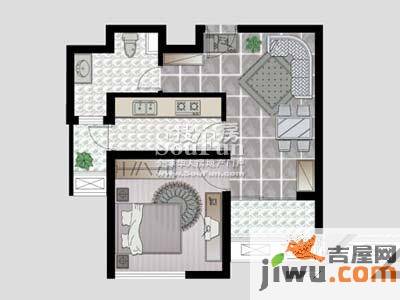 中环一号1室2厅1卫56.1㎡户型图