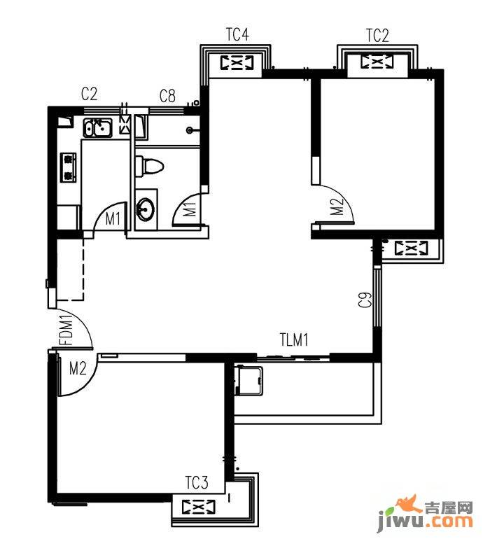 艺泰安邦2室2厅1卫91.4㎡户型图