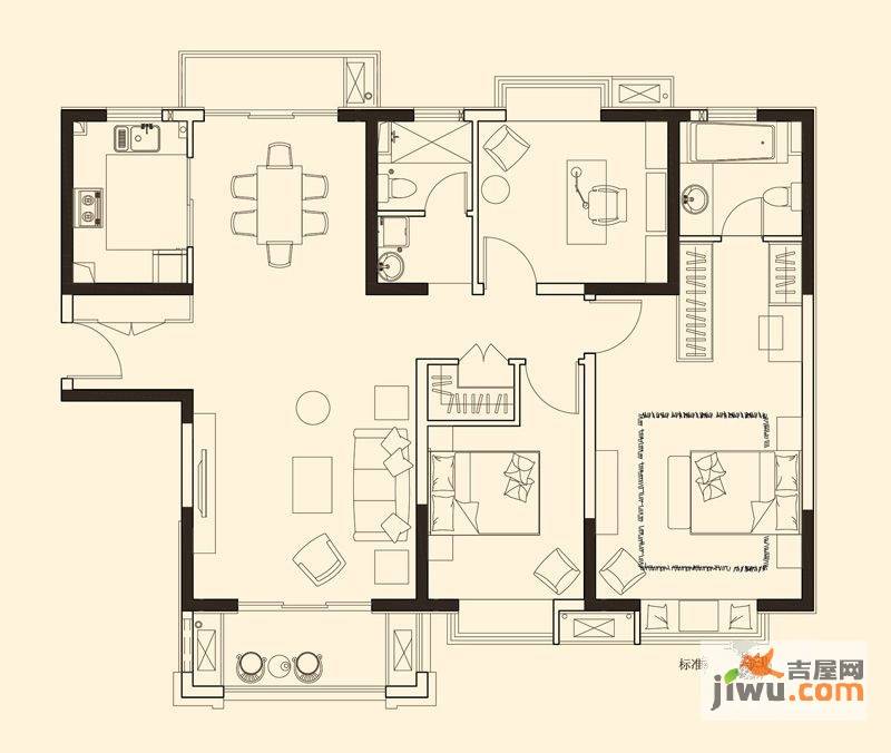 招商海德公馆3室2厅1卫130㎡户型图