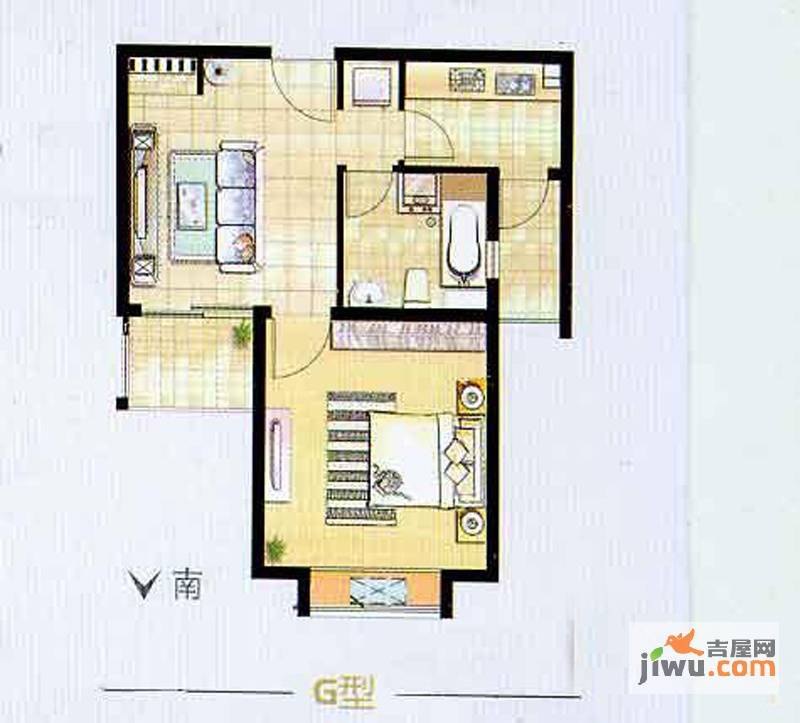 艺泰安邦1室2厅1卫59.6㎡户型图