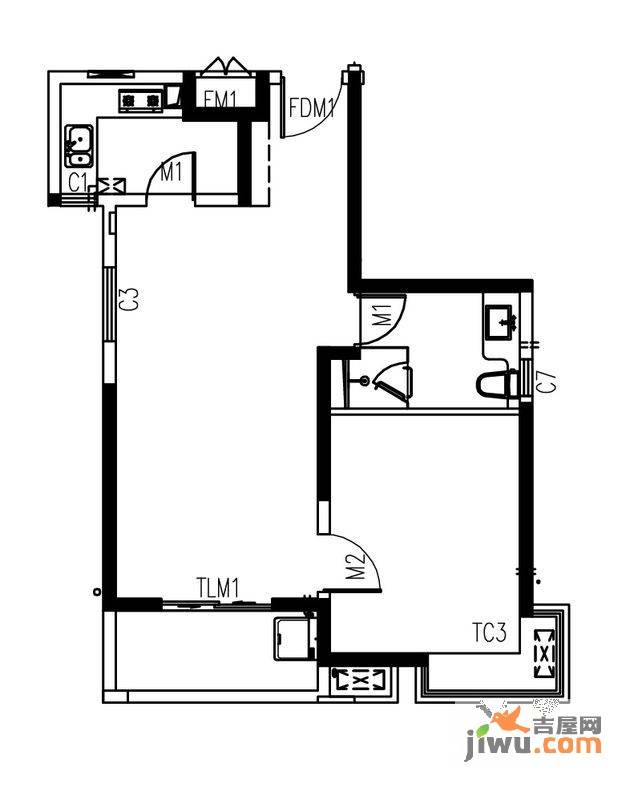 艺泰安邦1室2厅1卫68.4㎡户型图