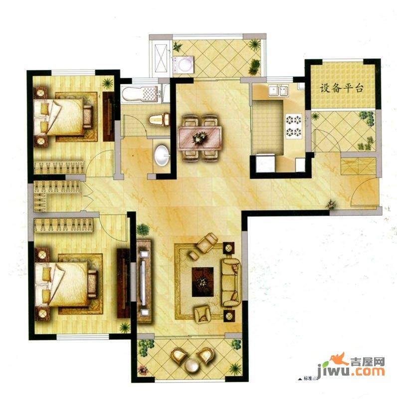 中环一号2室2厅1卫108㎡户型图