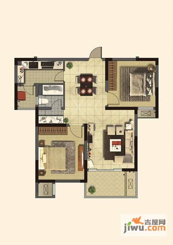 鼎秀园2室2厅1卫91.8㎡户型图