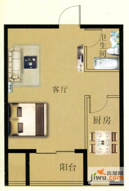 天洋花园1室1厅1卫45㎡户型图