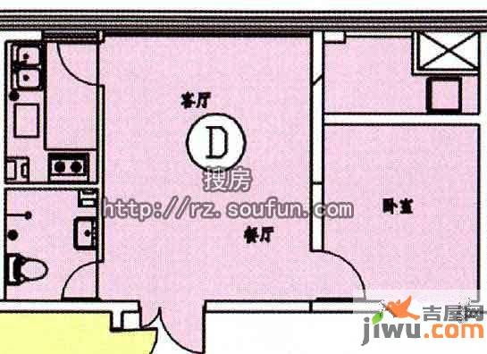 东方海岸1室1厅1卫50.3㎡户型图