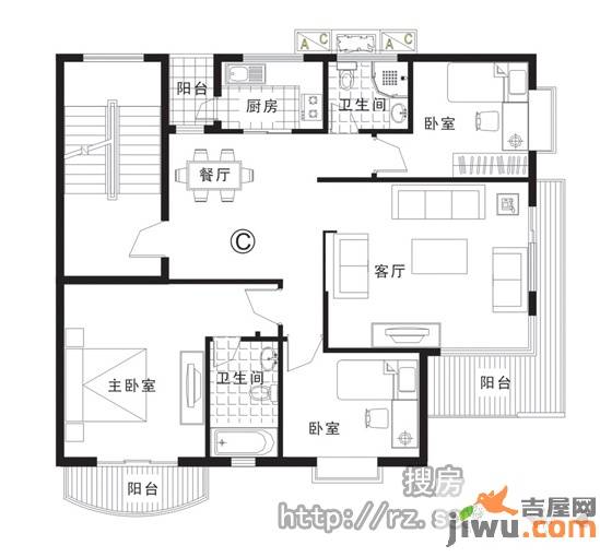 雅都富怡雅苑3室2厅2卫户型图