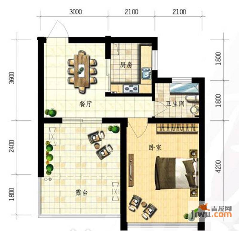 桃源小洲1室1厅1卫44㎡户型图