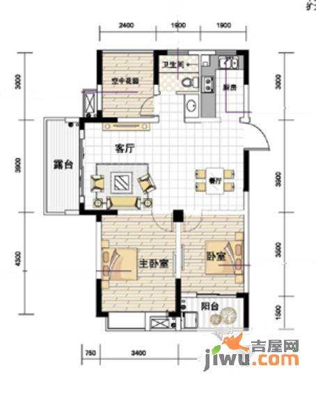 紫园2室2厅1卫87.7㎡户型图