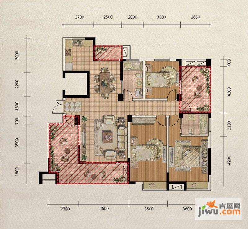 紫园3室2厅2卫165㎡户型图