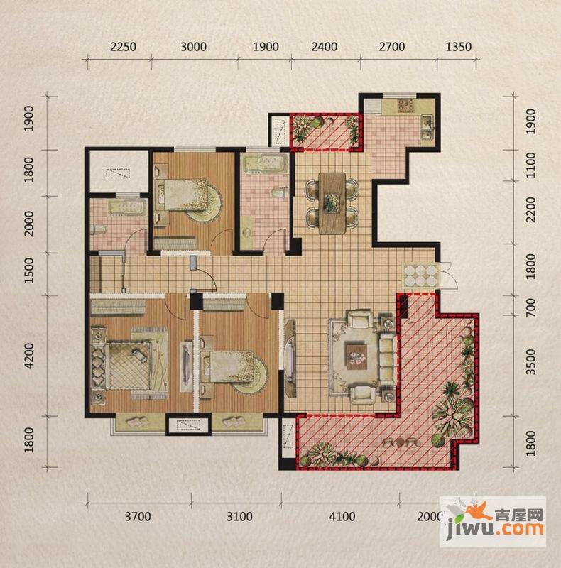 紫园3室2厅2卫143㎡户型图