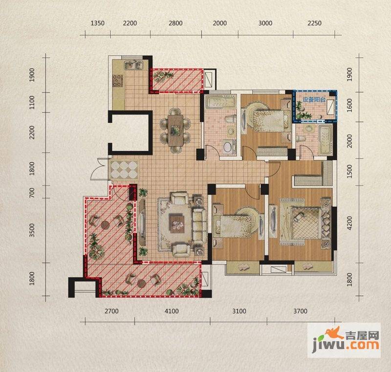 紫园3室2厅2卫143㎡户型图