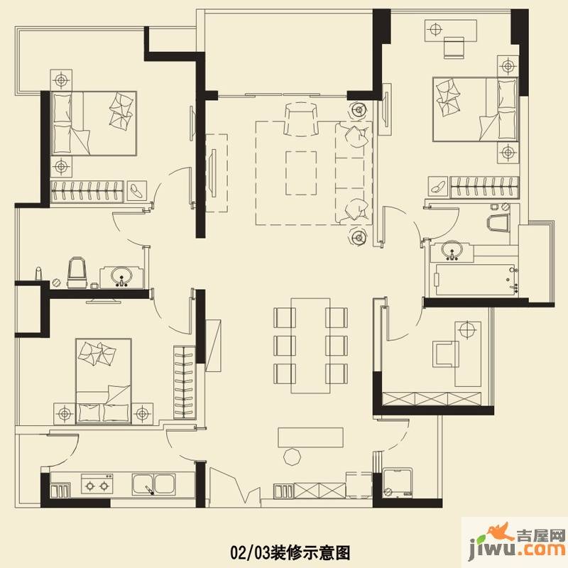 信义荔山公馆3室2厅2卫137.8㎡户型图