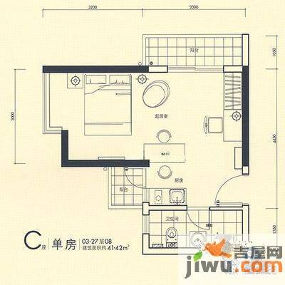 御河堤1室1厅1卫41㎡户型图