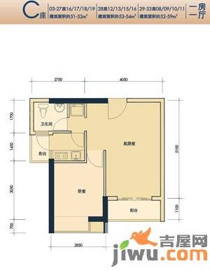 御河堤1室1厅1卫41㎡户型图