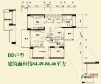 上东湾3室2厅2卫84.5㎡户型图