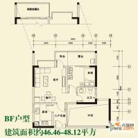 上东湾1室1厅2卫46.5㎡户型图