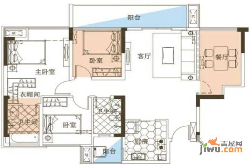 熙和园3室2厅2卫83㎡户型图