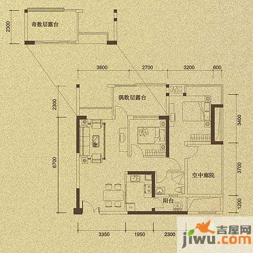 信义荔山公馆2室2厅1卫84.7㎡户型图