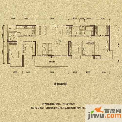 信义荔山公馆5室3厅3卫172.2㎡户型图