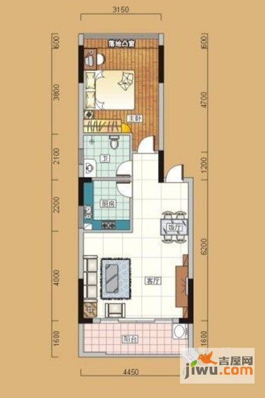 融富花园二期2室2厅1卫74.3㎡户型图