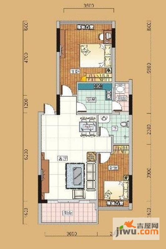 融富花园二期1室2厅1卫59.6㎡户型图