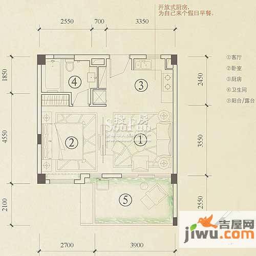 万科清林径1室1厅1卫60㎡户型图