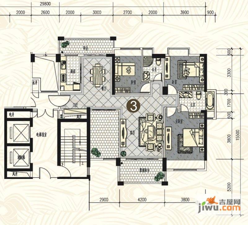 金山湖花园3室2厅2卫157.8㎡户型图