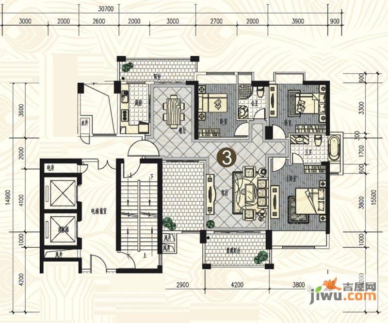 金山湖花园3室2厅2卫152.6㎡户型图