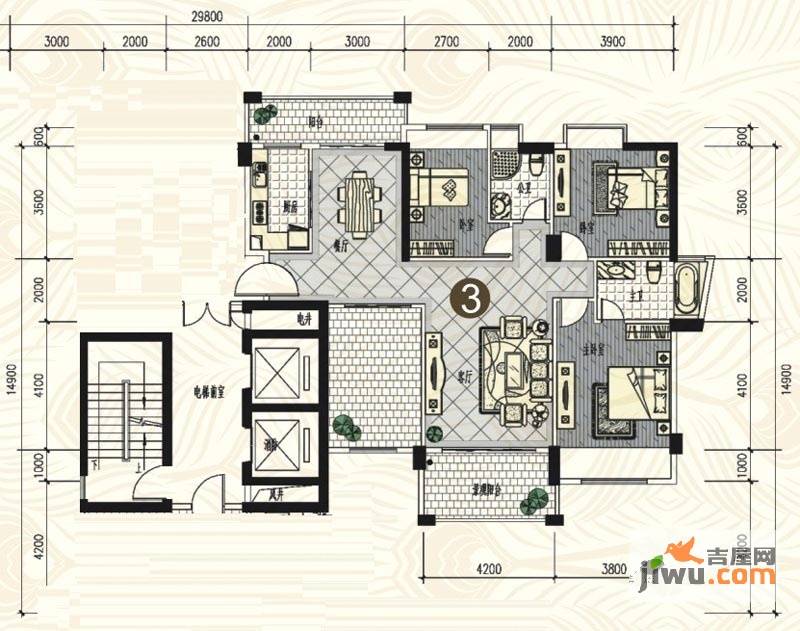 金山湖花园3室2厅2卫156.9㎡户型图