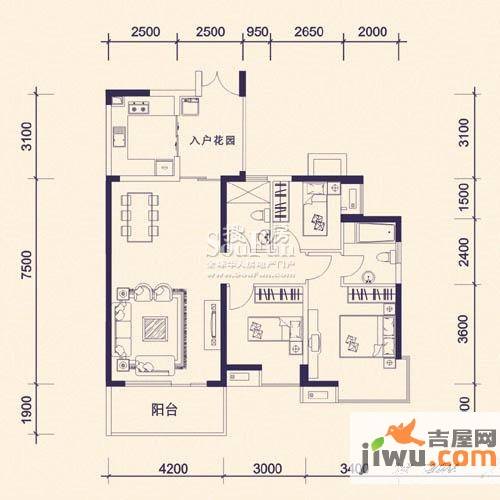 信义荔山公馆3室2厅2卫112㎡户型图