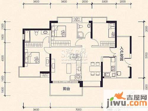 信义荔山公馆3室2厅2卫123.3㎡户型图