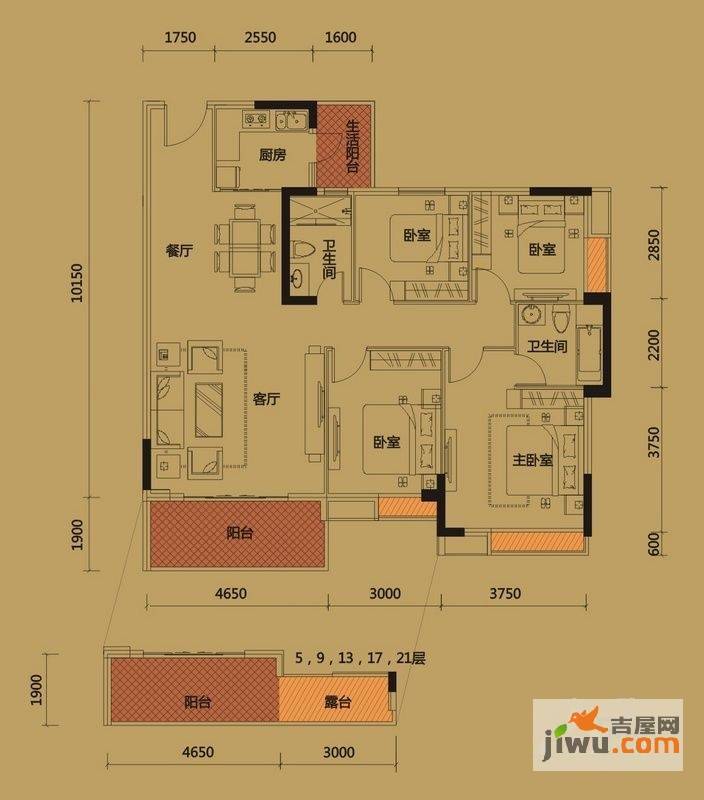 海锦御林苑二期4室2厅2卫131.1㎡户型图