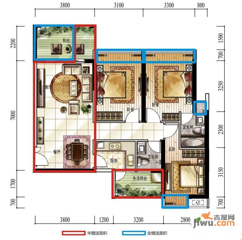 皇庭·玛丽的城堡3室2厅2卫89.1㎡户型图