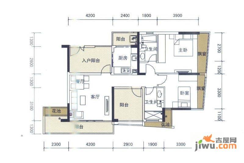 天安星河广场2室2厅2卫107.1㎡户型图