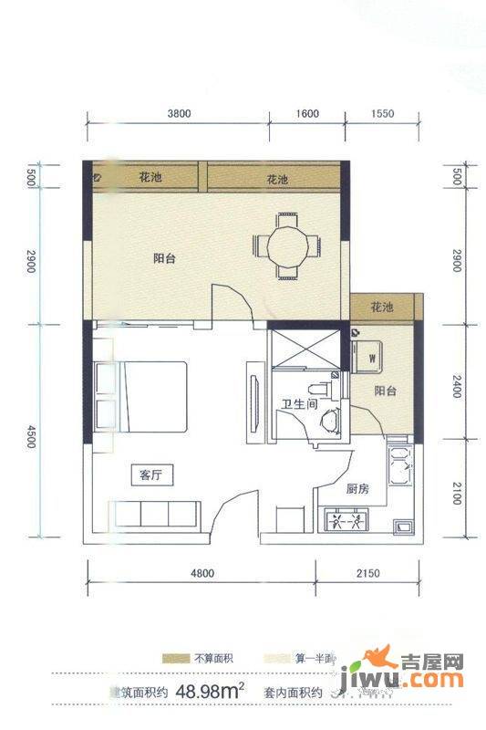 天安星河广场1室1厅1卫49㎡户型图