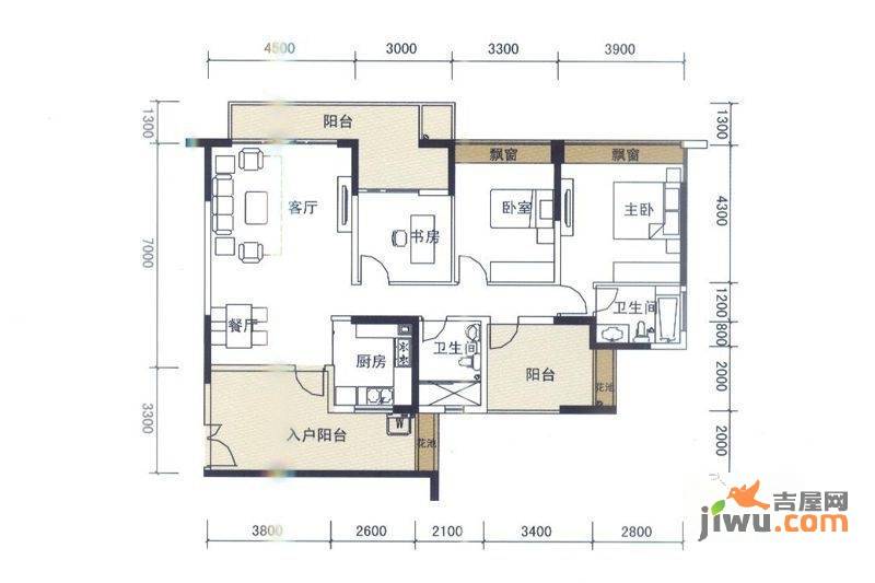 天安星河广场3室2厅2卫142㎡户型图